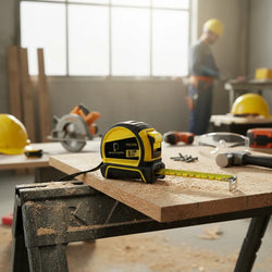 8-metre retractable steel tape measure with easy-to-read metric markings and durable locking mechanism for onsite renovations.