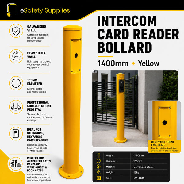 Intercom Card Reader Bollard - 1400mm - Yellow