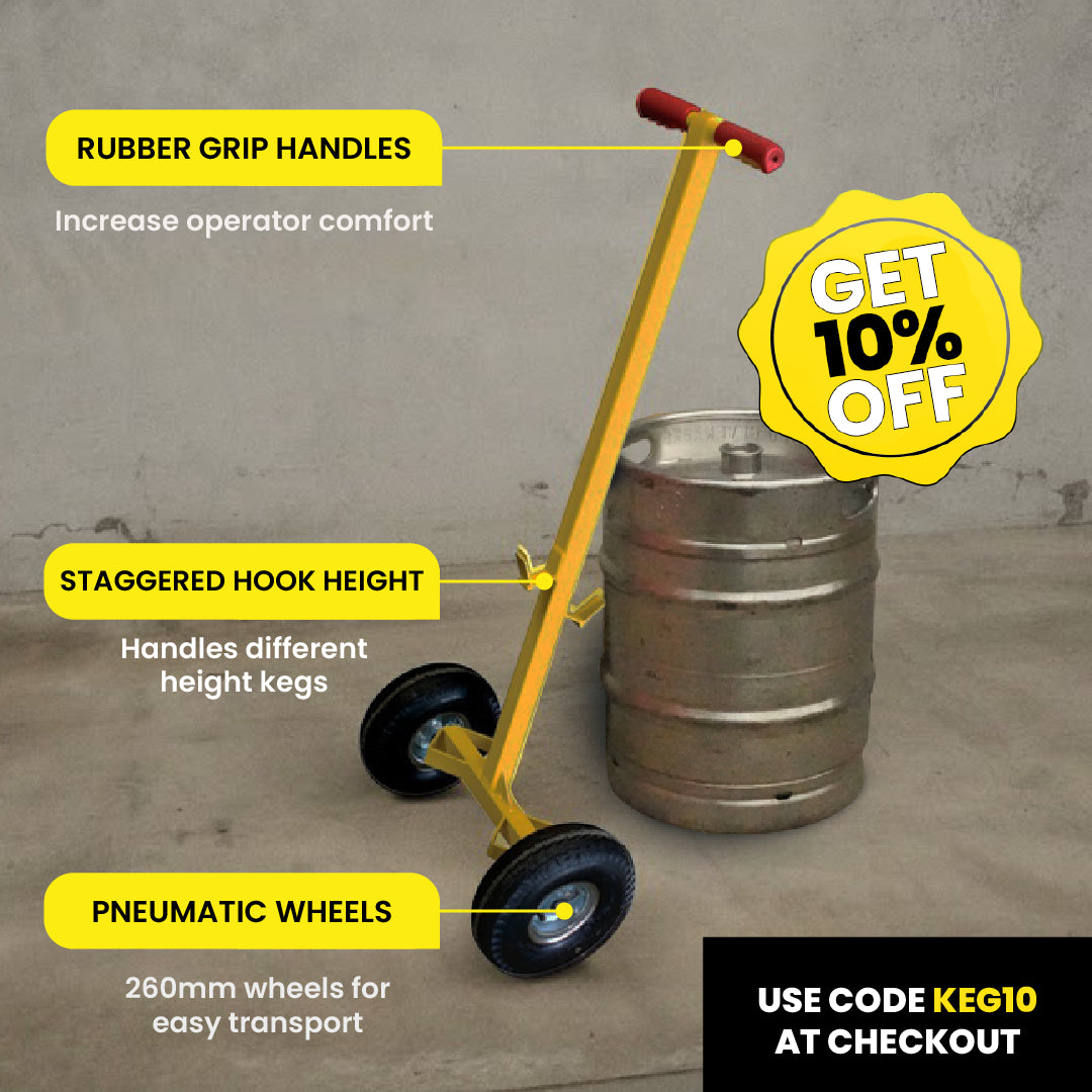 Keg trolley with pneumatic wheels for drum handling