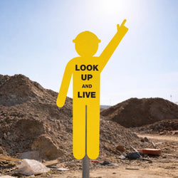 look up and live yellow man sign