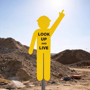look up and live yellow man sign