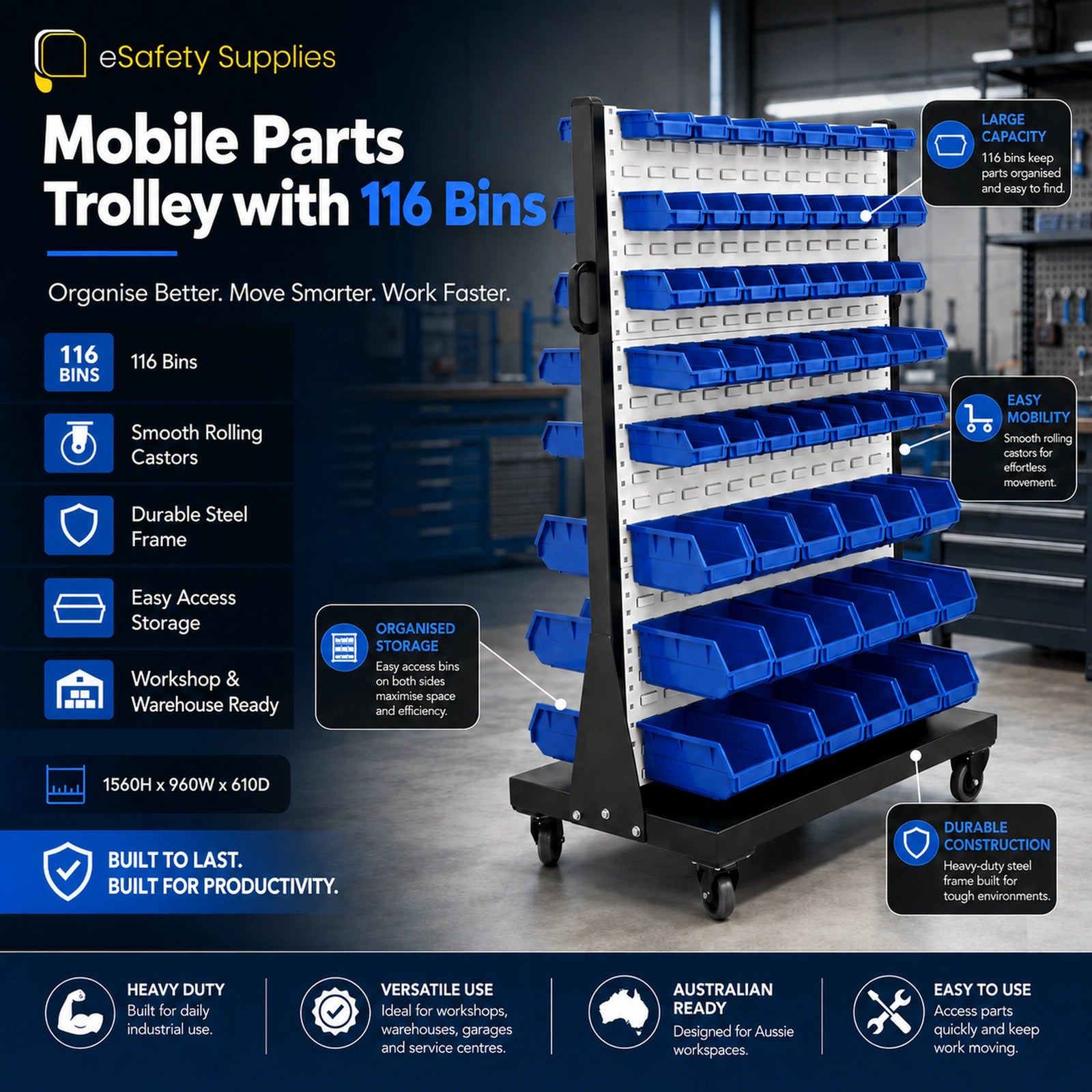 Mobile Parts Trolley with 116 Bins