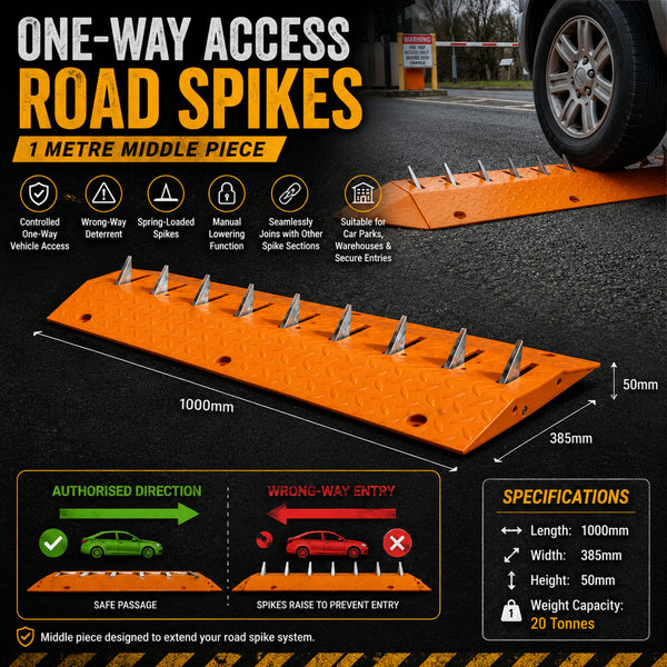 One Way Access Road Spikes - 1 Metre Middle Piece