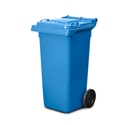 80 Litre mobile waste bin featuring a reinforced axle and large wheels for easy movement on driveways and construction sites.