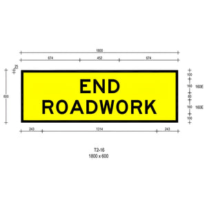 Boxed Edge Sign - End Roadwork - 1800x600mm - Boxed Edge Signs