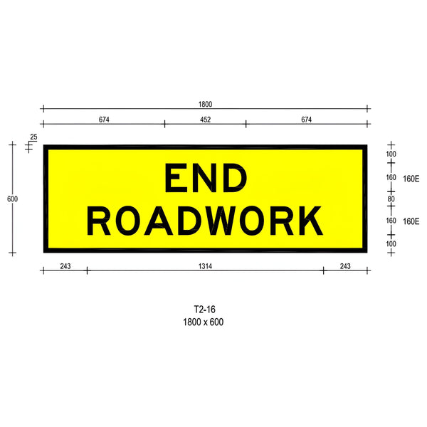Boxed Edge Sign - End Roadwork - 1800x600mm