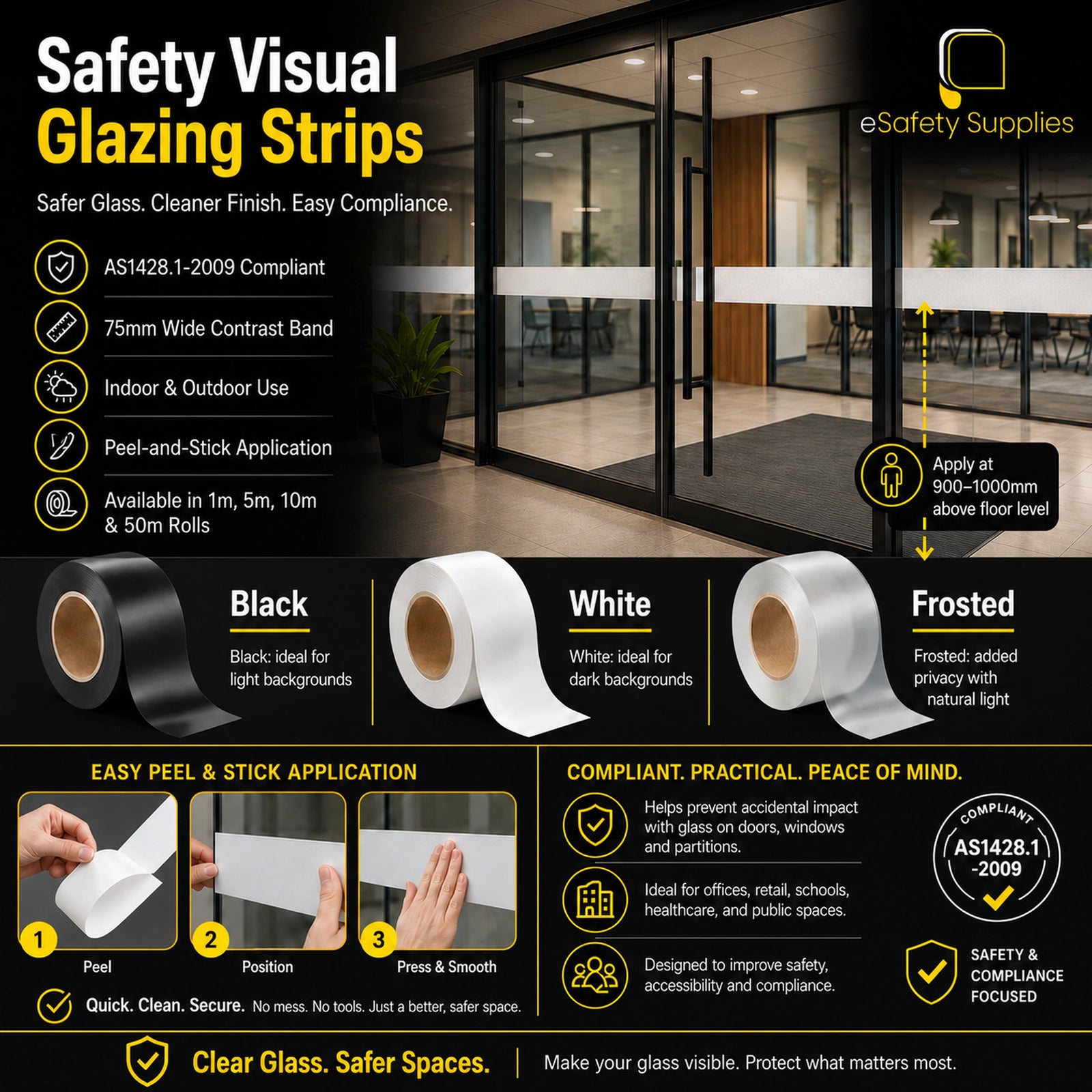 Safety Visual Glazing Strip - Black - Safety Visual Glazing Strips