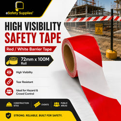 Barricade Tape - Red/White 72mm x 100m Roll (Non-Adhesive)