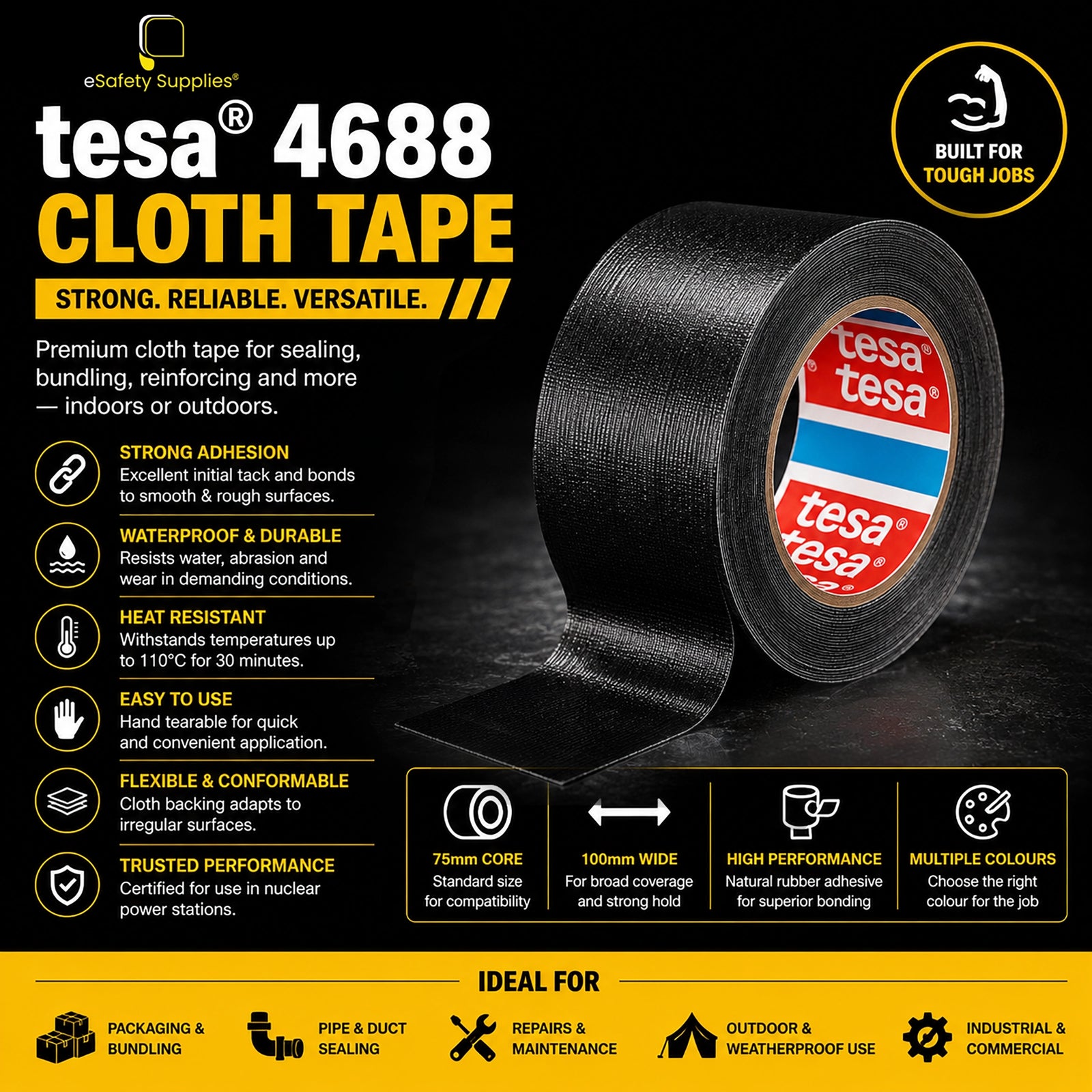 48mm x 25m tesa® 4688 polyethylene-coated cloth tape.