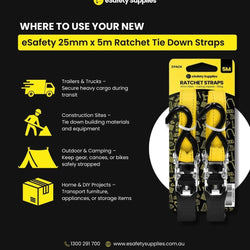 eSafety 25mm x 5m Ratchet Tie Down Straps - 2 Pack
