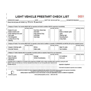 Light Vehicle Prestart Checklist Books