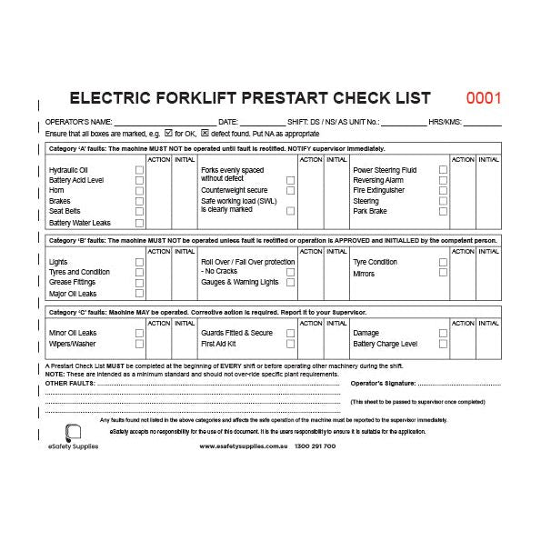 11898_TUFFA_Esafety Electric Forklift Check list A5