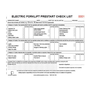 Electric Forklift Prestart Checklist Books