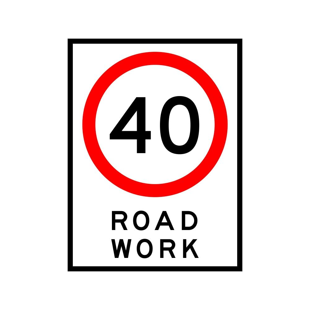 Boxed Edge Sign (PORTRAIT) - 40KM/H Roadwork - 1200x900mm 10.5 kg