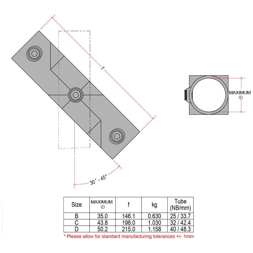 CopeRail 130 - Adjustable Short Tee (30-45 degree)