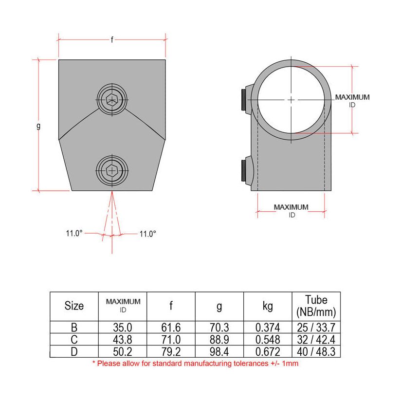 CopeRail 153 - Ramp Slope Short Tee (0-11 degree)