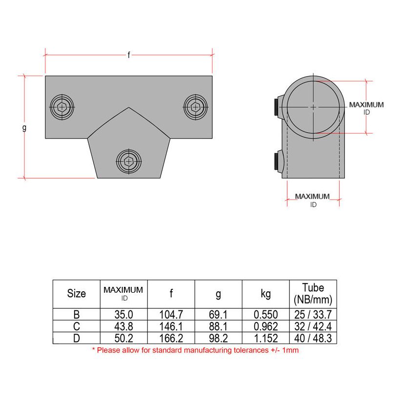 CopeRail 155 - Ramp Slope Long Tee (0-11 degree)