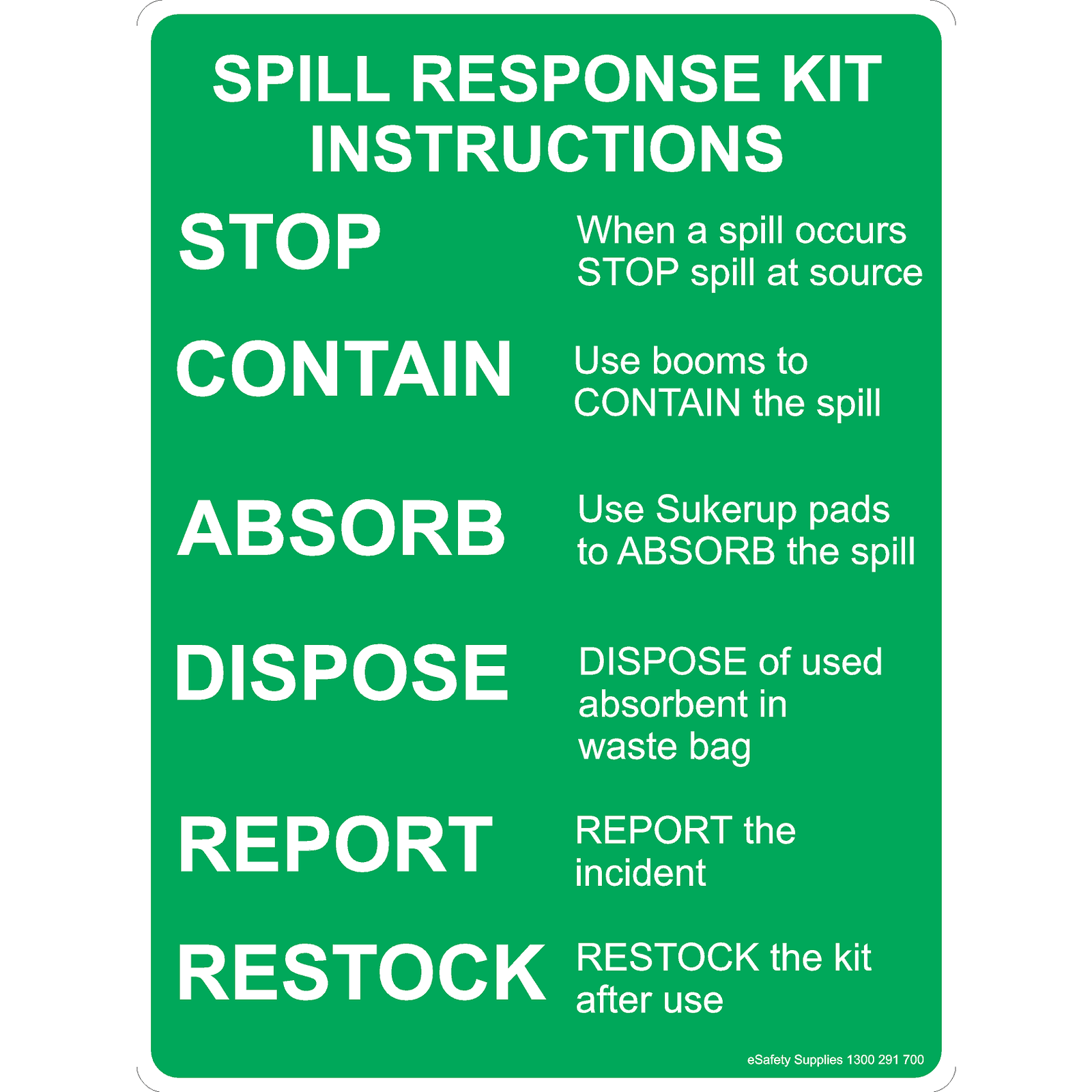 Spill Kit Instruction Sign 17.5 kg