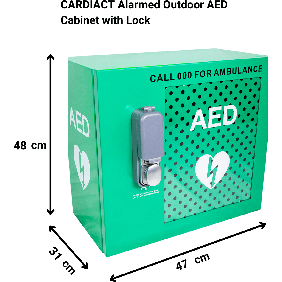 CARDIACT Alarmed Outdoor AED Cabinet with Lock 48 x 47 x 31cm