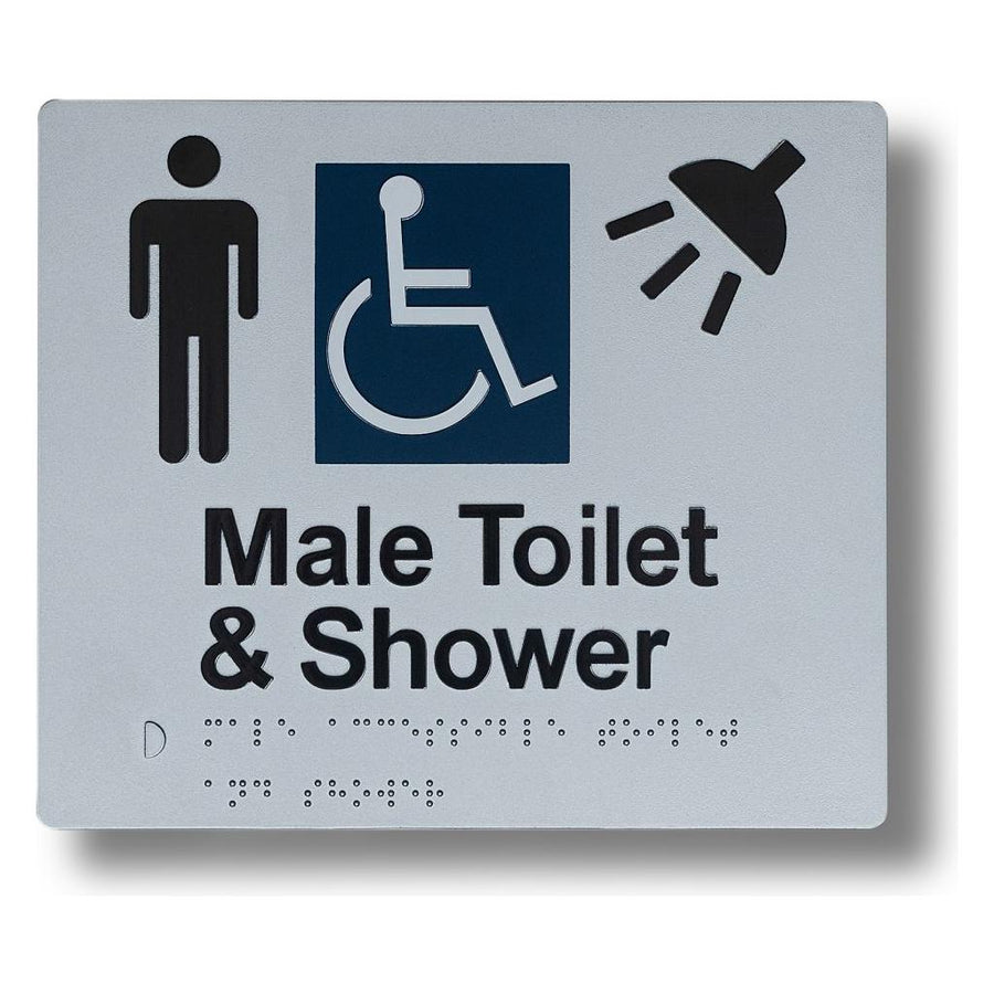 Male Toilet & Shower (Accessible) Sign 3.5 kg size-and-type Male Toilet & Shower (Accessible) LH - 210x180mm BS-MTA-S-LH