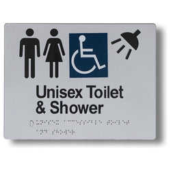 Unisex Toilet & Shower (Accessible) Sign - 235x180mm 3.5 kg type Unisex Toilet & Shower (Accessible) LH BS-UTA-SLH
