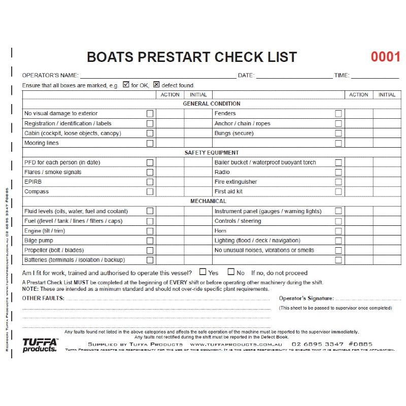 Pre Trip Boat Prestart Checklist Books 2.1 kg