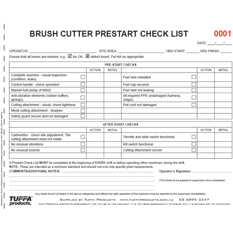 Brush Cutter Prestart Books