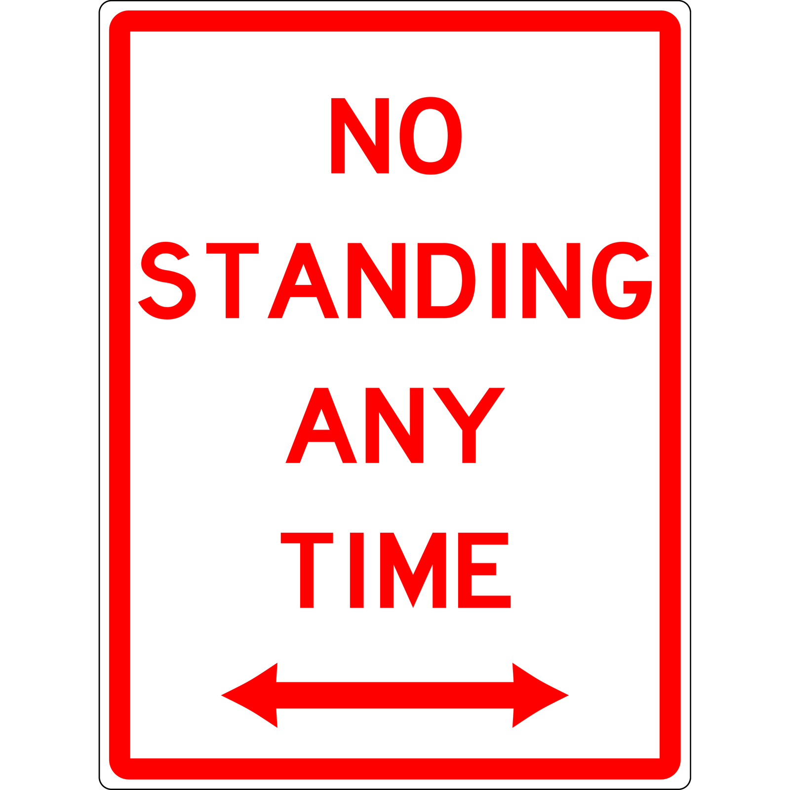 Carpark Sign - No Standing Any Time Double Arrow 3.5 kg 300x450 material Poly ES-CSNSATDA-P-300X450