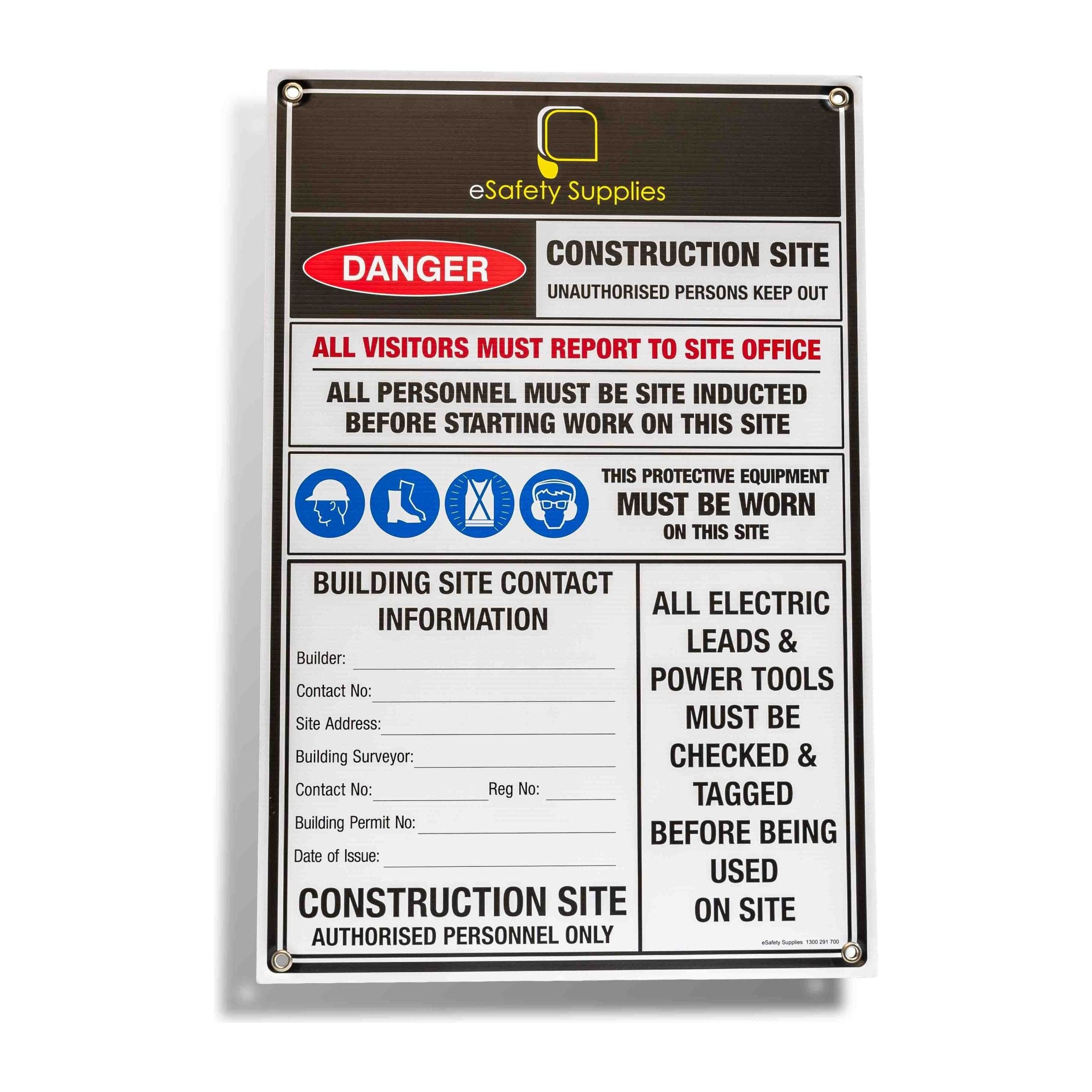 Construction Site Entry Sign - 900x600mm – eSafety Supplies