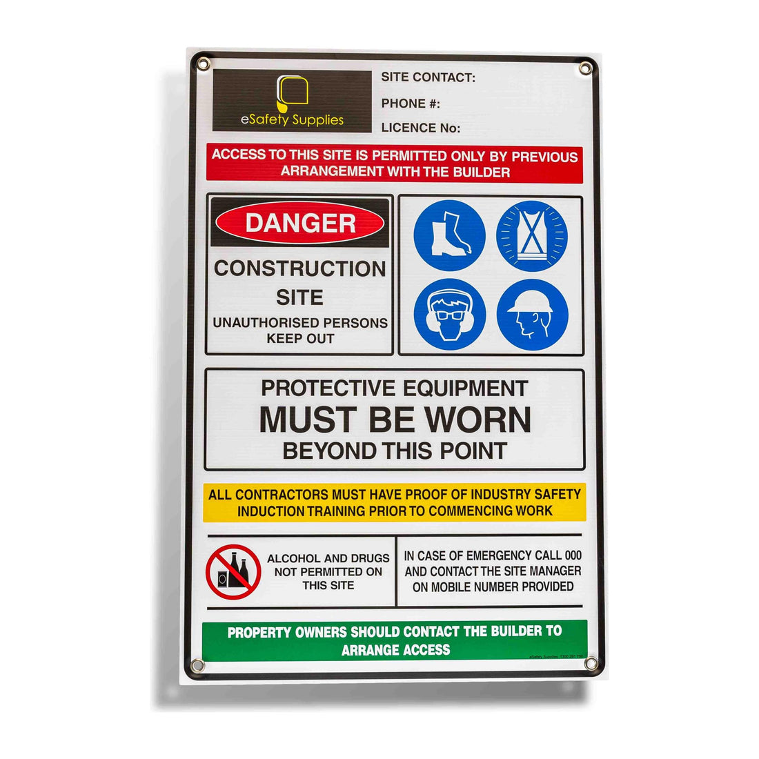Construction Site Entry Sign - 900x600mm