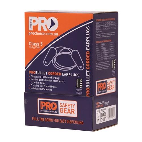 Pro-Bullet PU Earplugs Corded – 100 per box