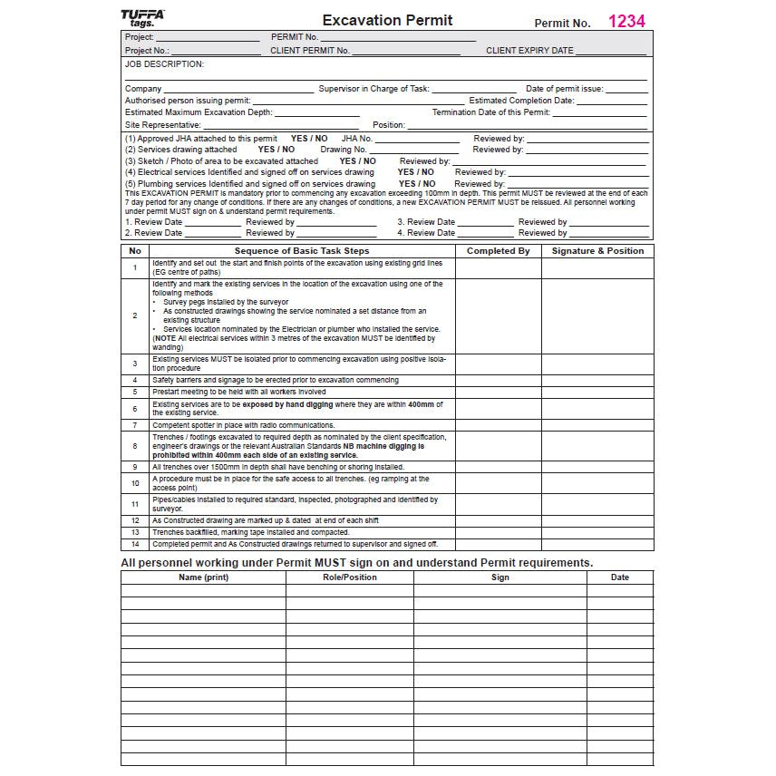Excavation Permit Books – eSafety Supplies