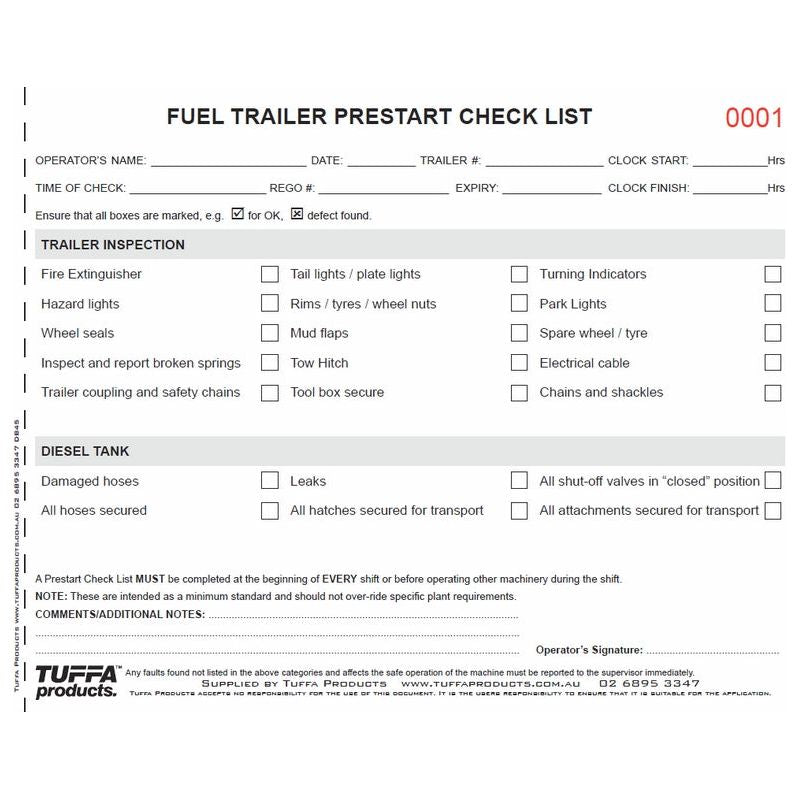 Fuel Trailer Prestart Checklist Books 2.1 kg