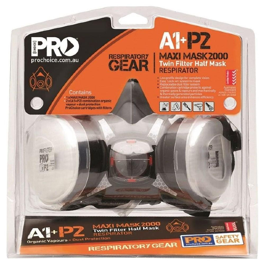PRO CHOICE Tradies Kit Half Mask + A1P2 Cartridges Blister Pack 1.75 kg