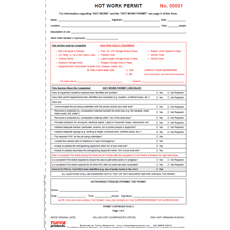 Hot Work Permit Books – eSafety Supplies