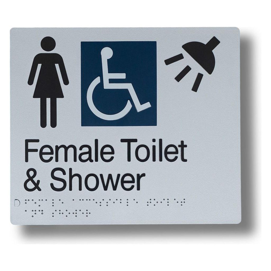 Female Toilet & Shower (Accessible) Sign 3.5 kg size-and-type Female Toilet & Shower (Accessible) LH - 210x180mm BS-FTA-S-LH