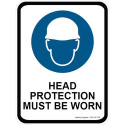 Mandatory Sign - Head Protection Must Be Worn 3.5 kg 300mm x 450mm Material Poly ES-MSHDPMBW-P-300X450
