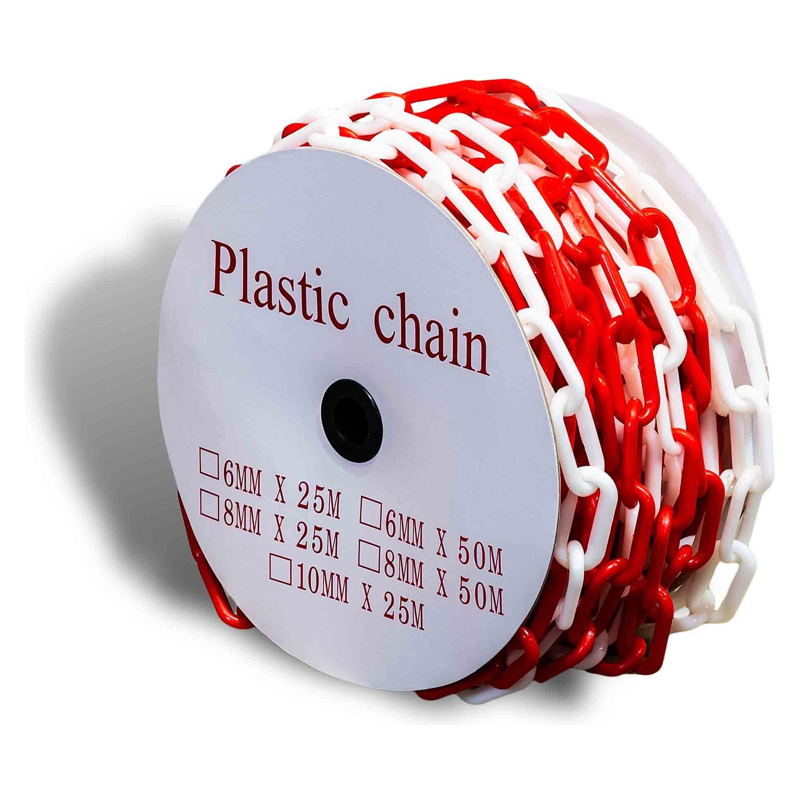 Plastic Chain Roll | Red & White - 8mm Dia x 25m 0.4375 kg