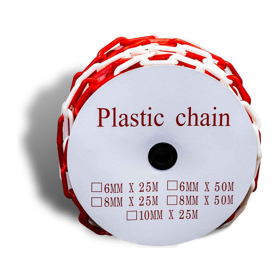 Plastic Chain Roll | Red & White - 8mm Dia x 25m