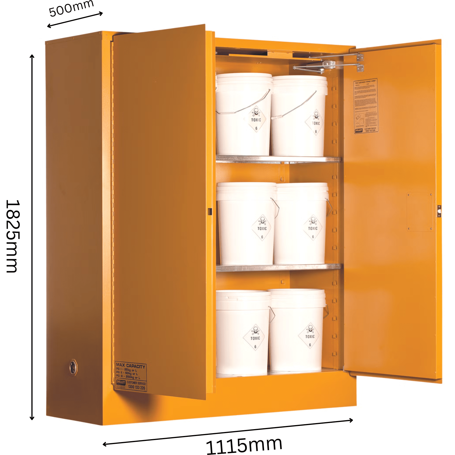 Toxic Storage Cabinet 250L 2 Door, 3 Shelf
