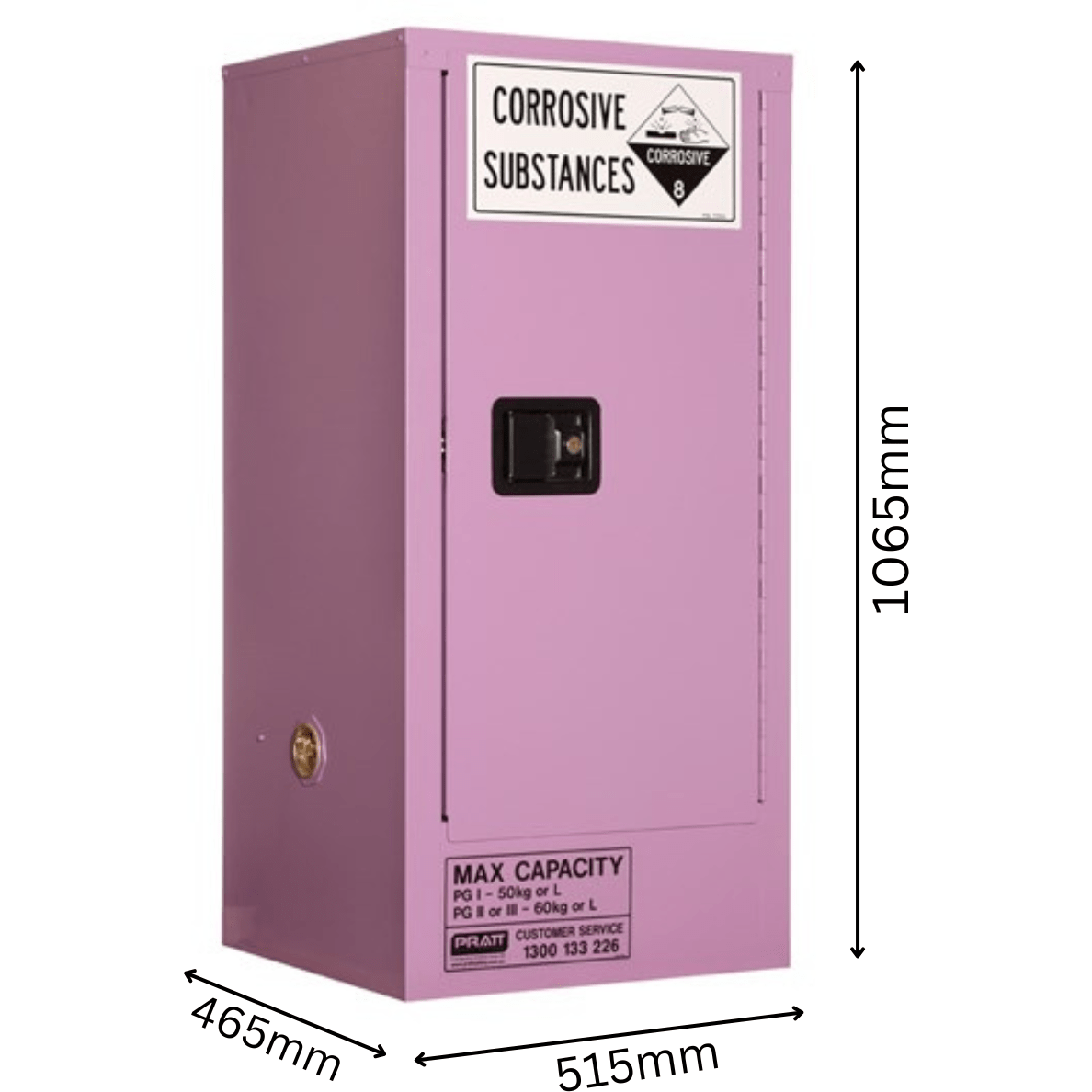 Corrosive Storage Cabinet 60L 1 Door, 2 Shelf