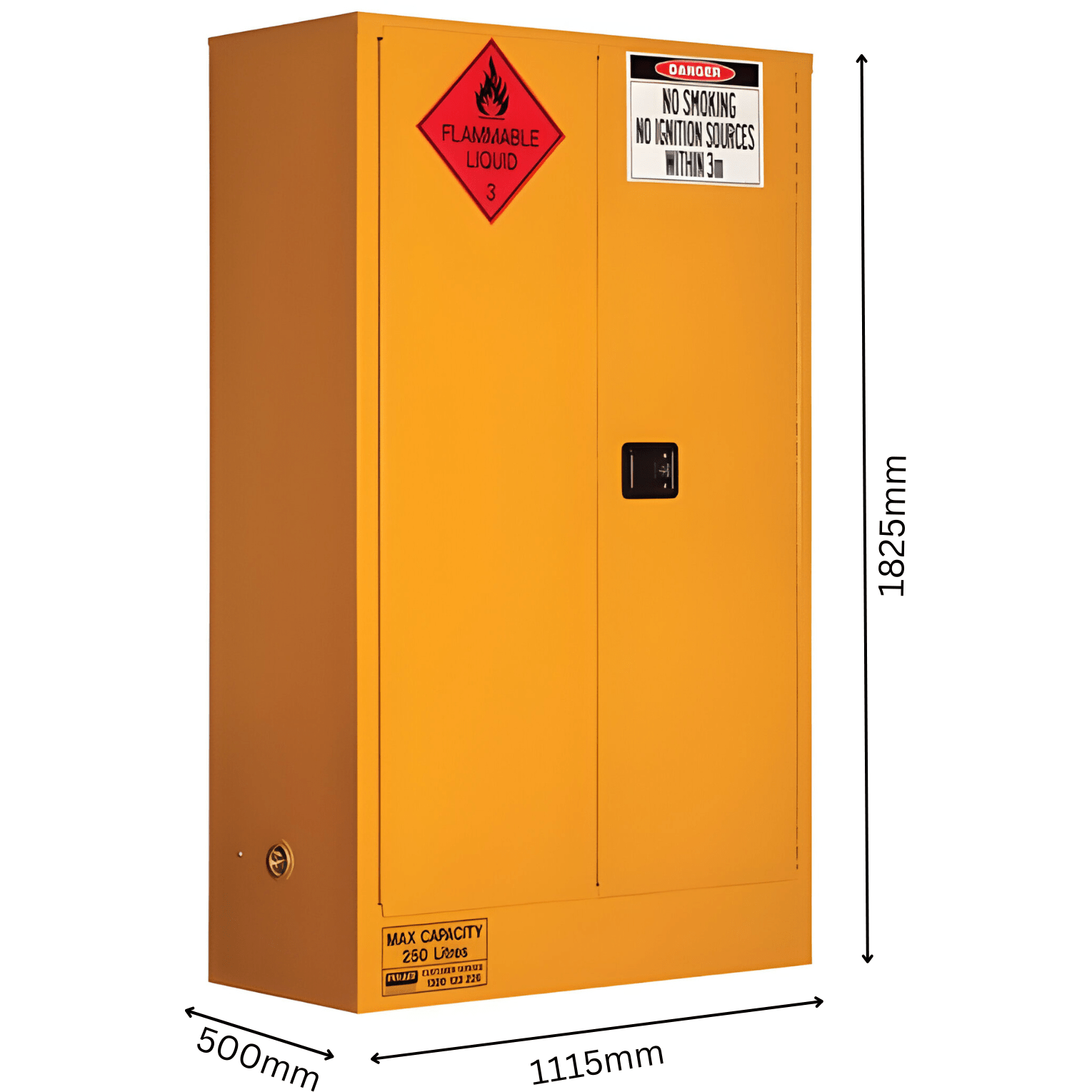 Flammable Storage Cabinet 250L 2 Door, 3 Shelf