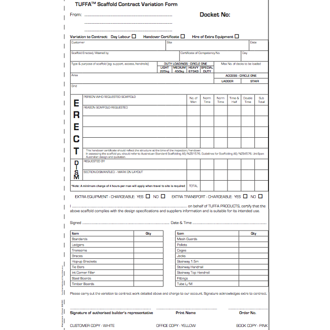 Scaffold Contract Permit Books