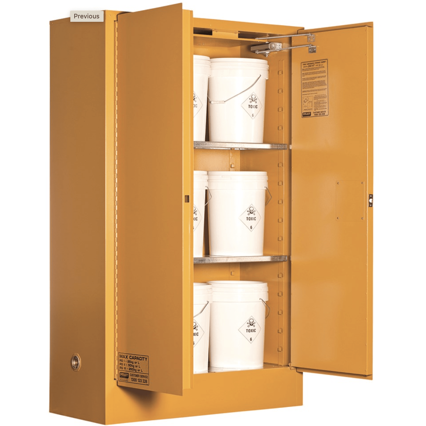 Toxic Storage Cabinet 250L XL 2 Door, 3 Shelf