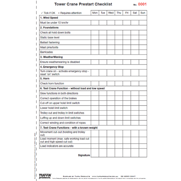 Tower Crane Prestart Books 1.75 kg