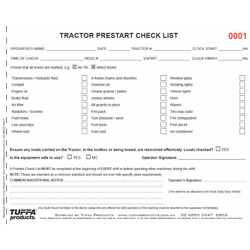 Trencher Prestart Checklist Books 2.1 kg