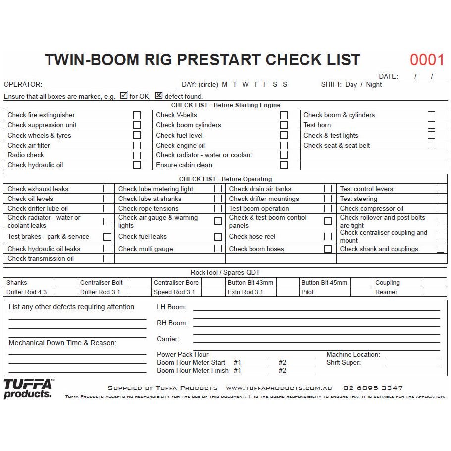 Pre Rig Move Checklist Twin Boom Drill Rig Prestart Checklist | eSafety Supplies