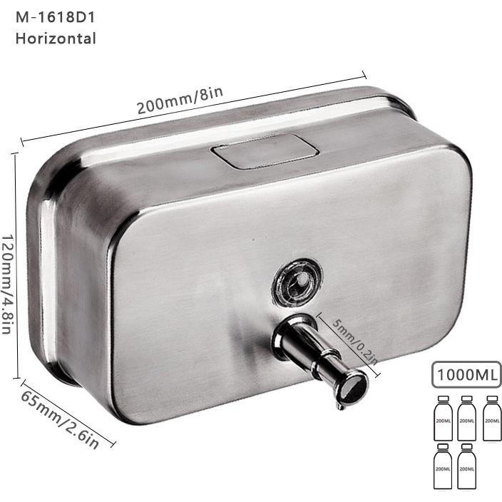 LUVELLE Liquid Soap Dispenser – Stainless Steel – Horizontal – 1100ml