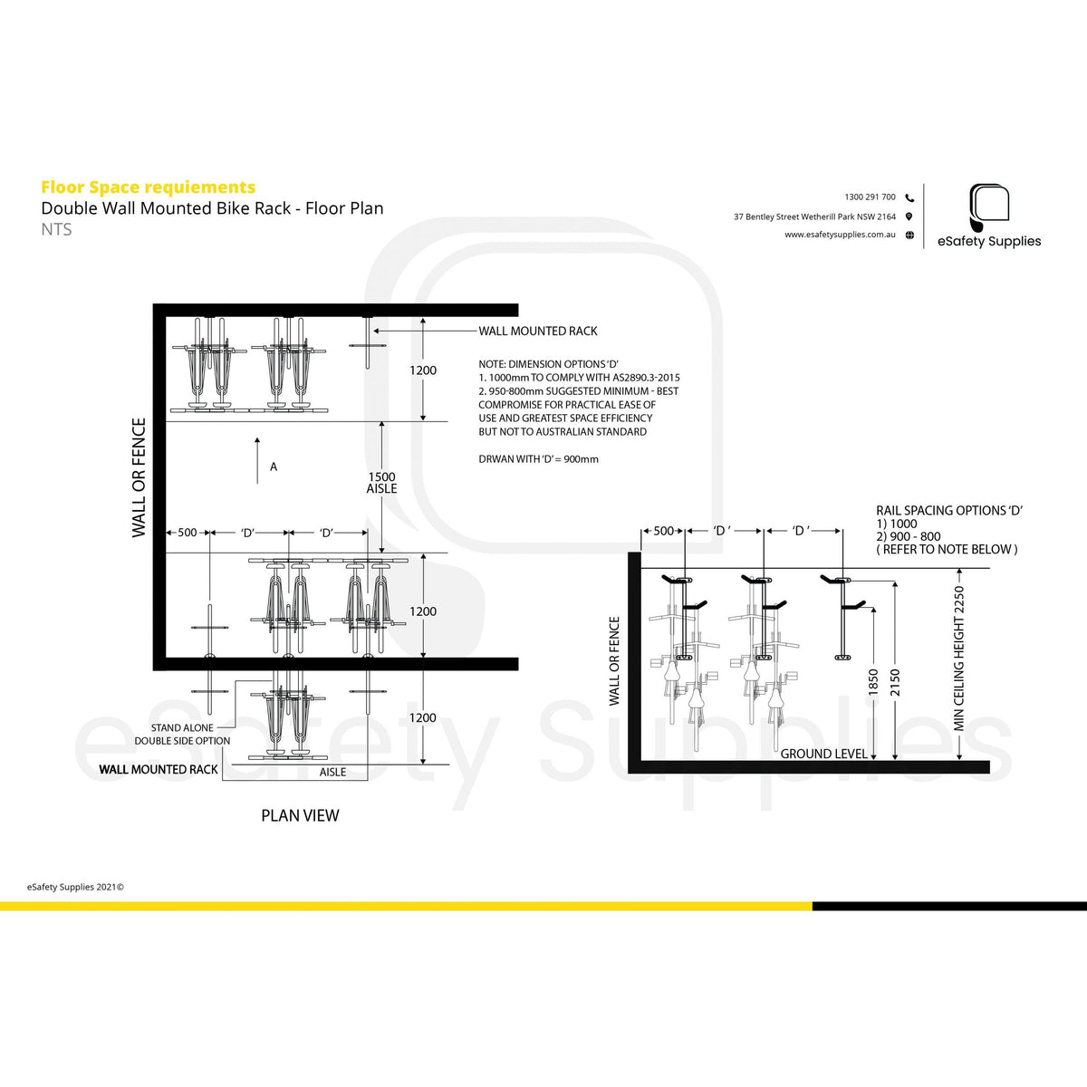 Wall Mounted Bike Rack - Double