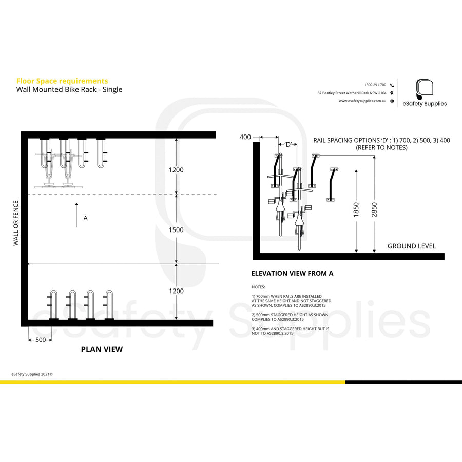 Wall Mounted Bike Rack - Single